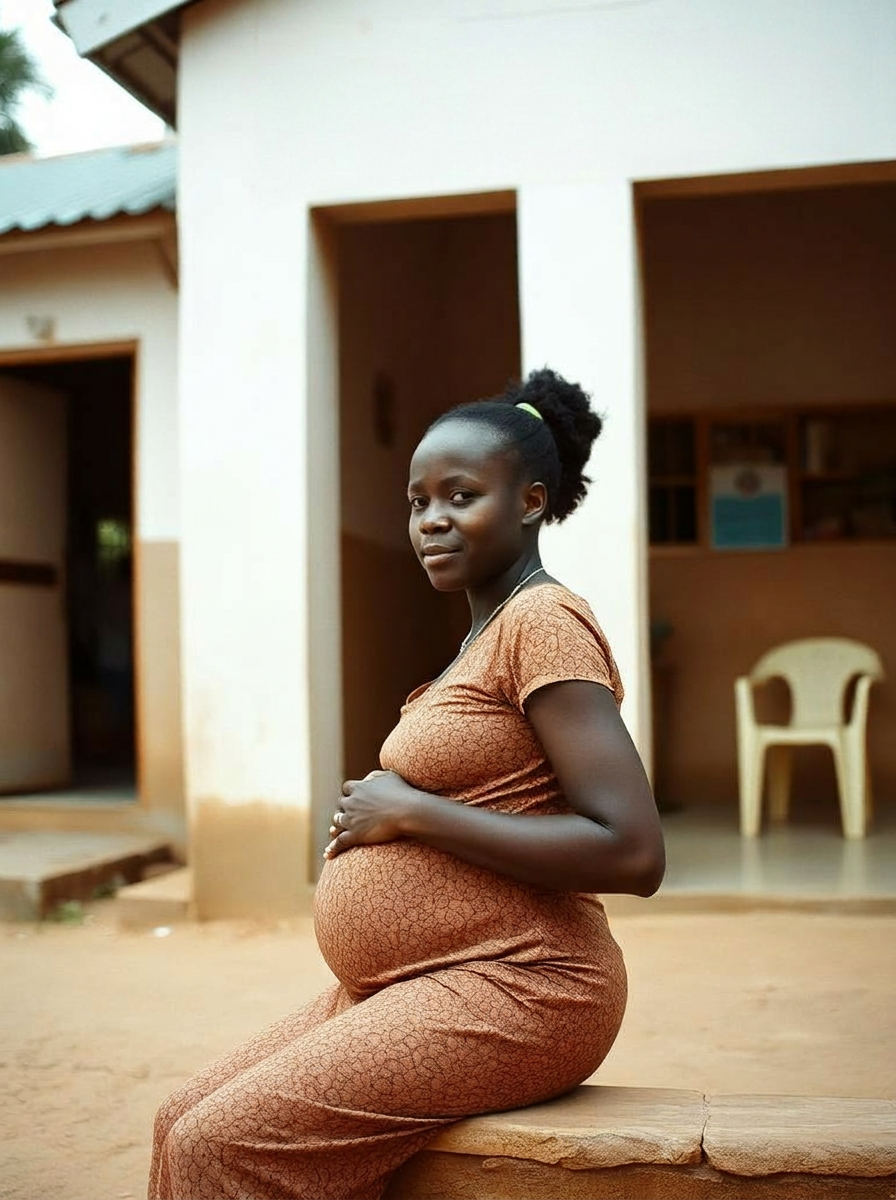 Pregnant young woman waiting outside a primary healthcare centre